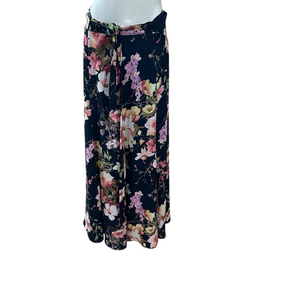 7th Avenue Maxi Lined Navy Blue Floral Wrap Skirt - Picture 1 of 3
